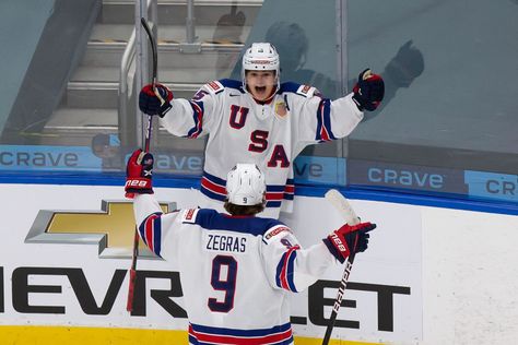 Alex Turcotte, Team Usa Hockey, Trevor Zegras, Fantasy Hockey, Boys Hockey, College Hockey, Usa Hockey, Canadian Boys, Ice Hockey Teams