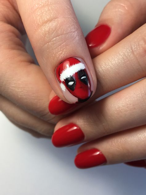 Deadpool Nail Art, Deadpool Nails, Wolverine Nails, Judy Nails, Marvel Nails, Holiday Nail Polish, Hard Nails, Vintage Nails, Beauty Nails Design