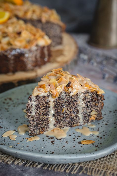 Are you looking for a tasty holiday cake? This orange almond poppy seed cake is deliciously moist with a luscious caramel sauce topping. Even better, the cake is naturally gluten free so everyone can have a slice. #orange #almond #poppyseed #cake Recipe With Poppy Seeds, Gluten Free Poppy Seed Cake, Poppy Seed Baking, Poppy Seed Recipes Healthy, Polish Poppy Seed Cake, Orange Almond Poppy Seed Cake, Vegan Poppy Seed Cake, Poppy Seed Dessert Recipes, Poppy Seeds Recipes