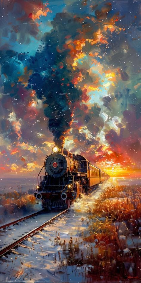 Wallpaper Surreal, Scifi Ships, Train Artwork, Steam Trains Photography, Train Wallpaper, Train Pics, Train Drawing, Train Illustration, Pot Diy