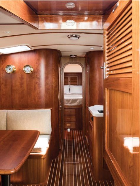 Luxury Boat Interior, Wood Boat Interior, Yacht Decor Boat Interior, Boat Homes, Hinckley Yachts, Small Houseboats, Trawler Boats, Barge Boat, Boat Interior Design