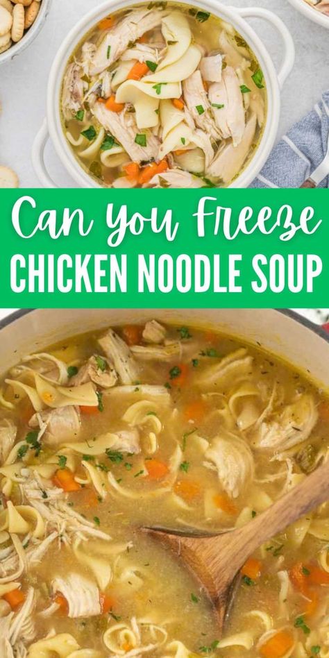 Can you Freeze Chicken Noodle soup - Eating on a Dime Freezer Meal Chicken Noodle Soup, Eat On A Dime, Chicken Noodle Soup To Freeze, How To Freeze Chicken Noodle Soup, Make Ahead Chicken Noodle Soup, Freezing Chicken Noodle Soup, Freezer Chicken Soup Recipes, Homemade Soups You Can Freeze, Frozen Chicken Noodle Soup