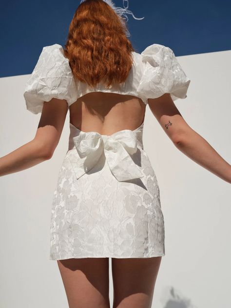 White Jacquard Dress, Bridal Wardrobe, Jacquard Blazer, Blazer Mini Dress, Lingerie Inspiration, Ribbon Dress, Dress With Open Back, Lace Overlay Dress, Fabulous Clothes