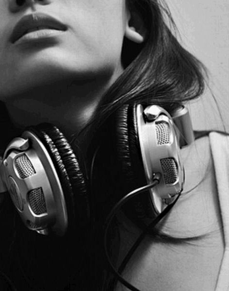 A Woman, Headphones, Music