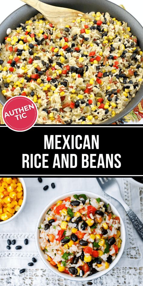 Mexican Rice and Beans is the easiest meal ever. This recipe is filled with bell peppers, black beans, corn, and lime. It's so good! Authentic Black Beans And Rice, Black Beans And Rice Recipe Mexican, Rice Black Beans Corn Recipe, Southwest Rice Recipe, Black Bean And Rice Recipes, Bean And Rice Recipes, Recipes With Black Beans And Corn, Mexican Rice With Corn, Easy Rice And Beans Recipe