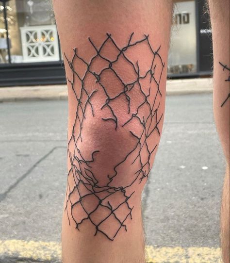 Wire Fence Tattoo, Fence Tattoo Design, Fence Tattoo, 55 Tattoo, Scratch Tattoo, Cool Tattoo Ideas, Knee Tattoos, Unusual Tattoo, Tattoo Maker