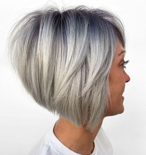 stacked bob Front And Back Pictures Of Pixie Haircuts, Inverted Bob Haircuts For Fine Hair, Short Stacked Bob Haircut Fine Hair, Silver Hair Bob, Short Stacked Bob Haircut, Inverted Bob With Layers, Southern Hair, Short Stacked Bob Haircuts, Classic Bob Haircut