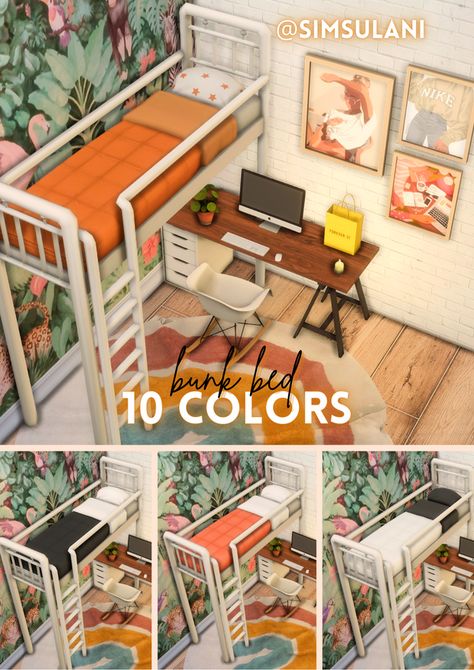 ☾ Bunk Bed | Simsulani on Patreon Bed Recolor Sims 4, Sims Bunk Bed, Sims 4 Cc Bed Recolor, Ts4 Bunk Bed Cc, Ts4 Bunk Bed, Sims 4 Bunk Bed Cc Maxis Match, Sims Beds Cc, Sims 4 Bed Recolors, Maxis Match Bed