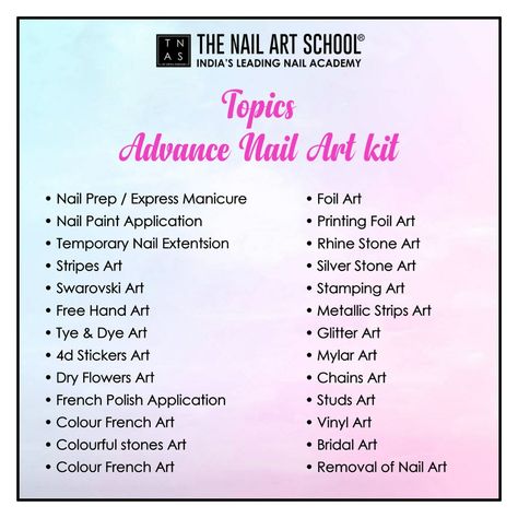 With our Advance Nail Art Kit we are offering free training for 3 days in which we will be covering various topics of Nail Art in a more varied manner. You will also learn new techniques and tips along with creating your own masterpieces. Buy our kit and get the offer ✨ Hurry up! Kindly DM us for more details. 9019376784/ 9900032855 Academy at - Bengaluru #TheNailArtSchool #Zorainstudioandacademy #NailArtCourses #AdvancedNailArtKit #NailStartUpKit #NailArtDesign #BestEducator #LearnNailArt Theory Of Nail Art, Nails Collage Art Designs, Nail Course Poster, Free Online Nail Tech Courses, Nail Tech Starter Kit List, Nail Tech School Notes, Advance Nail Art, Nail Teaching, Nails Theory