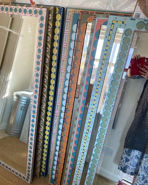 Amy Balfour, Charlotte Street Hotel, Painting Mirror Frames, Upcycle Mirror, Hand Painted Mirrors, Charlotte Street, Mirror Frame Diy, Mirror Paint, Hand Painted Frames