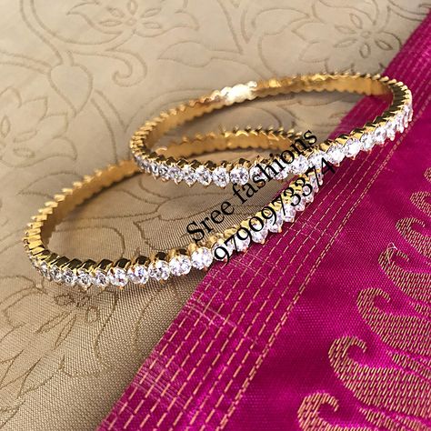 gold plated bangles Broad Gold Bangles, Stone Bangles, White Gold Bangle, Diamond Pendants Designs, Diamond Earrings Design, Bridal Jewelry Vintage, Gold Jewelry Simple Necklace, Gold Necklace Indian Bridal Jewelry, Indian Jewellery Design Earrings