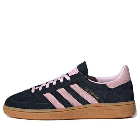 (WMNS) adidas Handball Spezial 'Black Clear Pink Gum' IE5897-KICKS CREW Preppy Pink Shoes, Addidas Shoes Outfits Summer, Navy And Pink Adidas, Black And Pink Sambas, Black And Pink Adidas, Spezial Adidas Shoes, Pink Aesthetic Shoes, Black And Pink Shoes, Cute Shoes For School