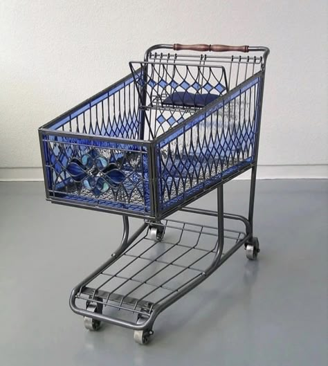 "Have and Have not" sculpture by crystal schnek Shopping Trolley, Sculpture Installation, Stained Glass Art, Stain Glass, Shopping Carts, 3d Art, Shopping Cart, Art Stuff, Stained Glass