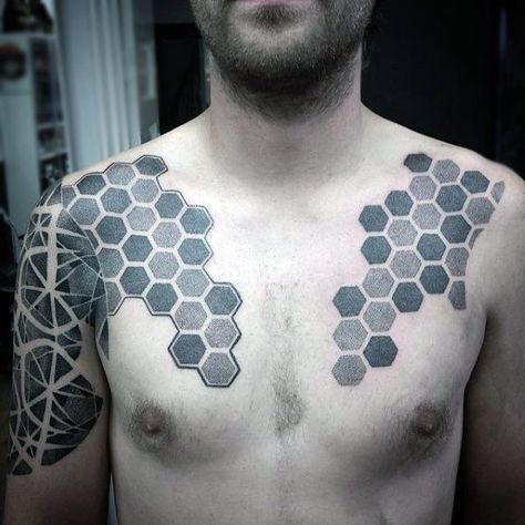 80 Honeycomb Tattoo Designs For Men - Hexagon Ink Ideas Honeycomb Tattoos, Mandala Tattoo Men, Modern Body Art, Hexagon Tattoo, Honeycomb Tattoo, Tattoo Shading, Tattoo Leg, Full Arm Tattoos, Skeleton Hand Tattoo