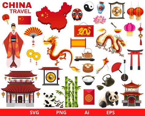 Chinese Culture Aesthetic, Chinese Culture Design, China For Kids, Chinese Culture Art, Calendars Design, Prints Sticker, Chinese Clipart, Chinese Party, Dragon Clipart