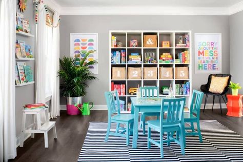 Great toy storage ideas for small spaces | Kate Decorates Ikea Kids Dresser, Ikea Kids Table, Malm Bed Frame, Ikea Bunk Bed, Ikea Playroom, Ikea Kallax Shelving, Kids Book Storage, Small Playroom, Toddler Table