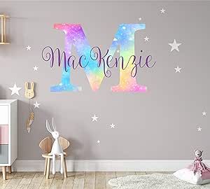 Amazon.com: Girls Nursery Shimmer Rainbow Printed Initial and Stars Custom Personalized Name and Initial Vinyl Wall Decal, Decor for Babies Wall Sticker (Small) : Baby Girls Nursery Rainbow, Hello Door Decal, Baby Wall Stickers, Girls Wall Stickers, Bedroom Stickers, Unique Decals, Name Wall Decals, Door Decals, Girls Nursery