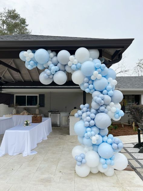 Pastel Blue Balloon Arch, Light Blue Balloon Decorations, Cloud 9 Bridal Shower Balloon Arch, Shades Of Blue Balloon Arch, Light Blue And White Balloon Arch, Something Blue Bridal Shower Balloon Arch, Pastel Blue Balloon Garland, Something Blue Balloon Arch, Light Blue Birthday Decorations