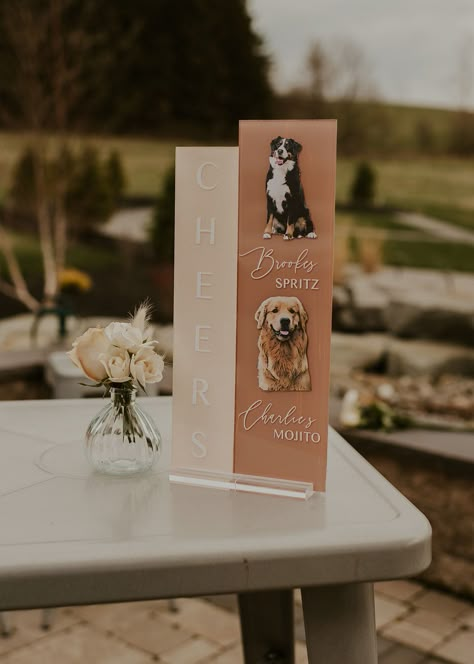 Dog Wedding Ideas, How to Include Your Dog in Your Wedding Day, Wedding Outfits for Dogs, Wedding Dog Ideas, Dogs in Wedding Ceremony, Wedding Dog Favors, Dog Treats Wedding Favors, Dog Signature Wedding Drink, Dog Signature Cocktail Sign Signature Cocktail Wedding Sign With Dog, Include Dogs In Wedding, Dog Cocktails Wedding, Dog Sign Wedding, Dog Signature Cocktail Sign, Intiment Wedding Ideas, Dog Cocktail Sign, Dog Wedding Centerpieces, Dog Drink Wedding