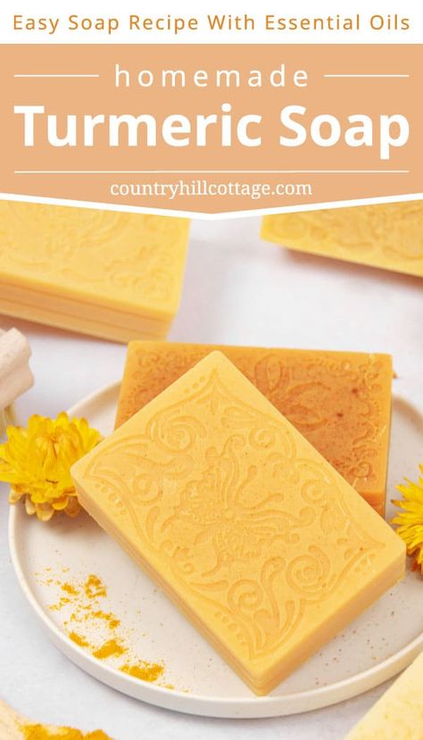 Diy Turmeric Soap, Turmeric Soap Recipe, Honey Soap Recipe, Goat Milk Soap Recipe, Milk Soap Recipe, Melt And Pour Soap Base, Savon Diy, Easy Soap Recipes, Diy Soap Recipe