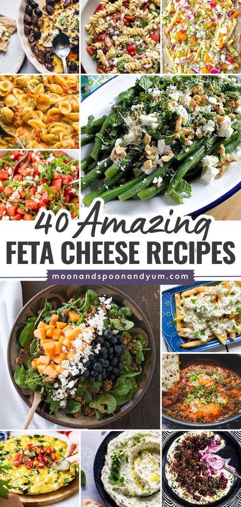 All the best recipes with feta cheese! There are breakfast recipes and brunch menu options, lunch ideas, simple appetizers or side dishes for dinner, even dinner ideas for tonight. You'll love these amazing feta cheese recipes! Appetizer Recipes With Feta Cheese, Lunch With Feta Cheese, Lunch Ideas With Feta Cheese, Side Dishes With Feta Cheese, Recipe With Feta Cheese Easy Dinners, Sides With Feta Cheese, Feta Cheese Spinach Recipes, Feta Dishes Dinners, Feta Dinner Ideas