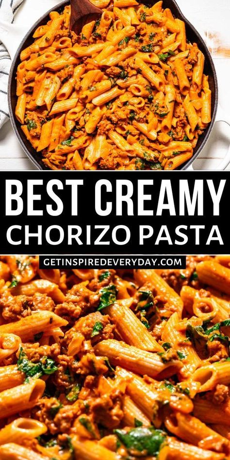 A creamy tomato sauce scented with thyme, this Chorizo Pasta is packed with flavor, protein, and veggies too. It’s easy to make gluten-free and there are 2 dairy-free options listed in the recipe as well. This pasta is a quick dinner everyone can love. Chorizo Recipes Dinner, Chorizo Pasta Recipes, Protein Pasta Recipes, Chorizo Pasta, Tomato Cream Sauce, Dairy Free Pasta, Chorizo Recipes, Protein Pasta, Creamy Tomato Sauce