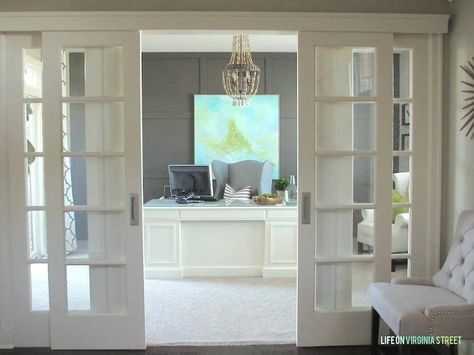 Sliding French Doors Interior, Deur Makeover, French Door Interior, Sliding Door Room Dividers, White Internal Doors, Sliding French Doors, Sliding Door Design, Doors Modern, Room Divider Doors