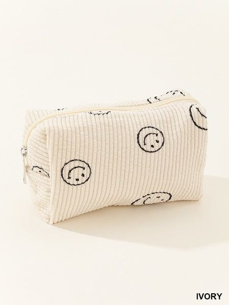 SMILEY FACE CORDUROY COSMETIC POUCH BAG Smiley Face Makeup Bag, School Pouch Pencil Cases, Cute Pencil Pouches For School, Preppy Stuff For School, Cute Cosmetic Bag, Preppy Pencil Pouch, Corduroy Accessories, Things To Put On Your Christmas List, Preppy Pencil Case