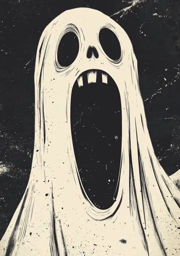 ↑↑↑ Larger size on website 🔸 The image depicts a ghostly figure with a large, gaping mouth and large, dark eyes. It is drawn in a Silent Scream, Ghost Faces, Dark Eyes, Scream, Ghost, Black And White