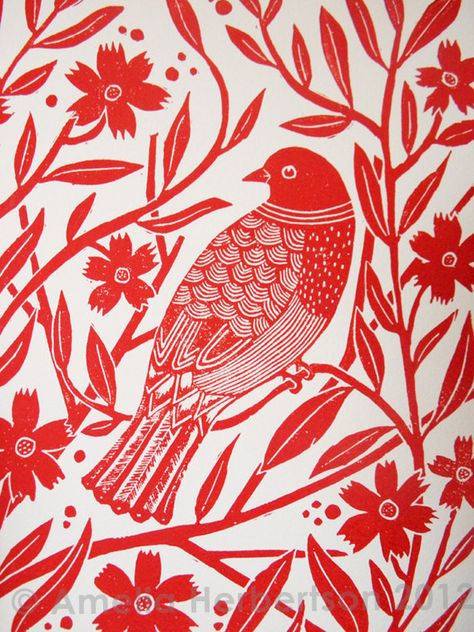 Amelia Herbertson linocut print Red Bird, Ink Drawings, Red Birds, Lino Print, Birds Of Paradise, Linocut Prints, Illustration Vector, Drawing Techniques, Ink Art