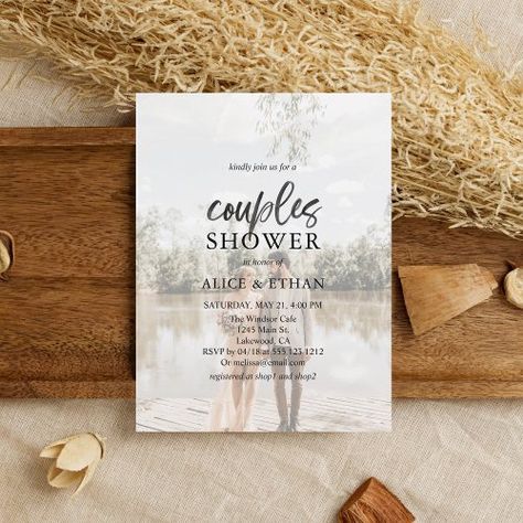 $1.95 | Budget Brush Script Photo Couple Shower Invitation #budget couples shower, brush script calligraphy, photo, modern, simple, minimalist, casual Bridal Shower Inspo, Couple Wedding Shower, Couples Shower Invitations, Brush Script, Modern Invitation, Couple Shower, Bridal Shower Party, Graduation Announcements, Photo Couple