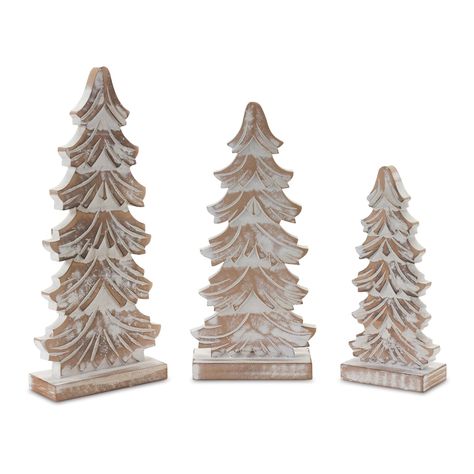 Find the best Christmas Tabletop Decor for your project. We offer the Melrose Set of 3 Beige and White Carved Pine Tree Christmas Tabletop Decorations 13" for $72.49 with free shipping available. Pine Tree Design, Christmas Tabletop Decor, Christmas Tabletop, Tree Carving, Whitewash Wood, Wooden Christmas Trees, Wood Tree, Christmas Store, Wooden Christmas