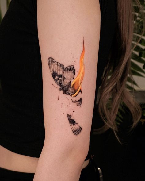 Butterflies On Fire Tattoo, Nautical Tattoo Ideas, Tattoo Ideas For Men Meaningful, Forearm Tattoo Ideas For Men, Forearm Tattoo Ideas, Beetle Tattoo, Surreal Tattoo, Circle Tattoos, Awesome Tattoo