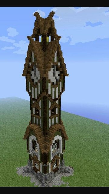 Clock tower? Mc Clock Tower, Minecraft Clock Tower Ideas, Tall Minecraft Buildings, Tall Minecraft Houses, Tower Roof Minecraft, Minecraft Clock Tower, Minecraft Tower Ideas, Minecraft Clock, Minecraft Tower