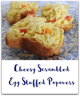 Cheesy Scrambled Egg Stuffed Popovers #BrunchWeek Breakfast Popovers, Popovers Recipes, Cheesy Scrambled Eggs, Cooking And Baking Recipes, Best Brunch Recipes, Friends Recipes, Cream Cheese Muffins, Recipe Journal, Scrambled Egg