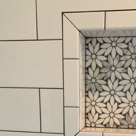 Flower Marble Mosaic Tile, Flower Tile Bathroom Wall, Flower Tile Floor Bathroom, Marble Flower Tile, Marble Daisy Mosaic Tile, Bathroom Flower Tile, Flower Shower Tile, Flower Bathroom Tile, Floral Shower Tile