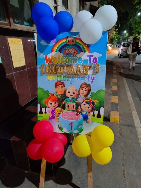 Coco Melon Themed Birthday Party, Cocomelon Theme Birthday Party Decorations, Cocomelon Boy Birthday Party, Cocomelon Theme Decoration, Cocomelon Diy Decorations, Cocomelon Welcome Board, Cocomelon Party Ideas 1st Birthday, 1st Birthday Cocomelon Theme, Diy Cocomelon Decorations