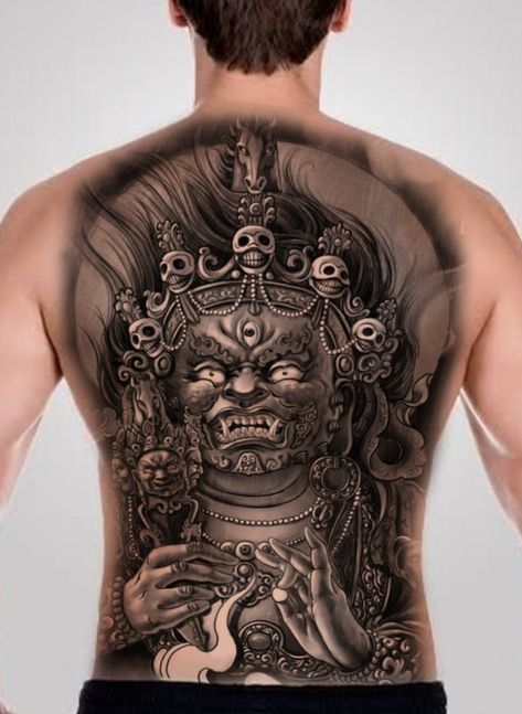 Kaal Bhairav Tattoo Design, Kaal Bhairav Tattoo, Bhairav Tattoo Design, Bhairav Tattoo, Body Modification Piercings, Surreal Tattoo, Torso Tattoos, Back Piece Tattoo, Indian Tattoo