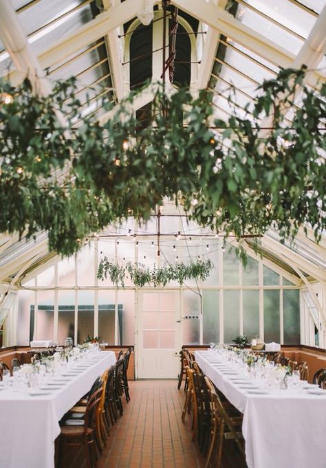 10 Overdone Wedding Trends To Avoid In 2018! ♥ Wedding Conservatory, Foliage Installation, Hanging Florals, Wedding Tent Decorations, Palm House, Tent Decorations, Outdoor Fall Wedding, Greenhouse Wedding, Wedding Tent