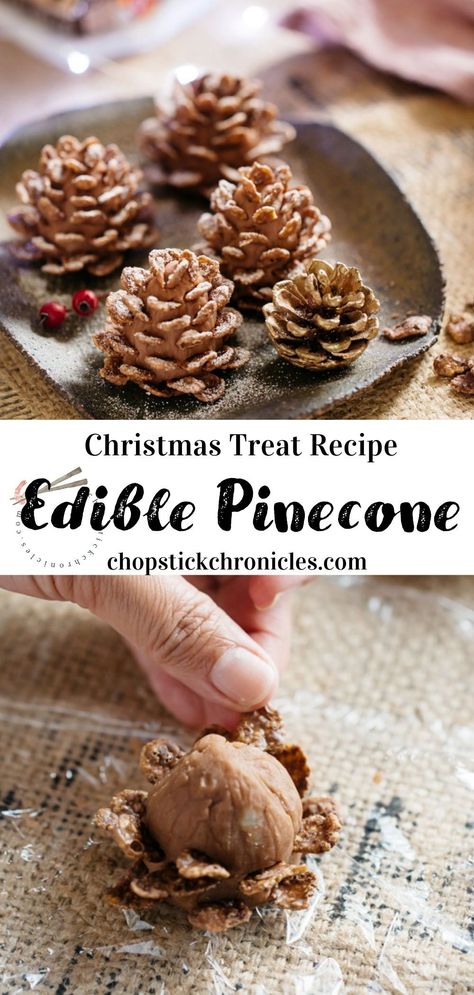 Christmas treats - Edible Pine Cones #Christmastreats #ediblepinecones #christmasdesserts #easychristmasdesserts #christmasdessertideas Edible Christmas Decorations, Edible Christmas Tree Decorations, Edible Pinecones Recipe, Pine Cone Brownies, Pine Cone Cookies, Chocolate Pine Cones, Medieval Picnic, Edible Pinecones, Edible Christmas Crafts