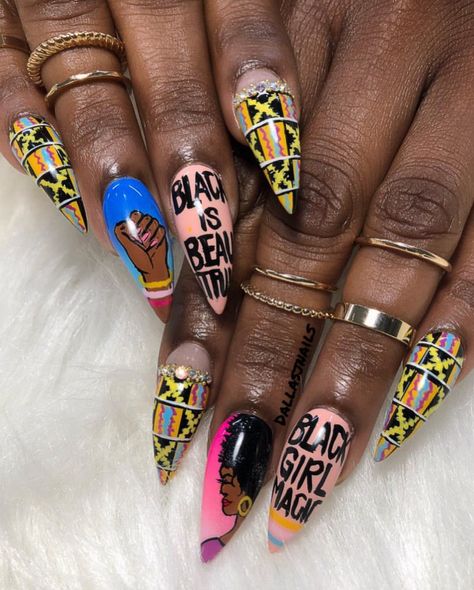 ⚘ˢ.Яєɞєʟ▪︎ Black Culture Nail Art, Black Pride Nails, Blm Nails, Black Lives Matter Nails Art, Pan African Nails, Raggae Nails, African Nail Art Design, African Nail Art, Statement Nails