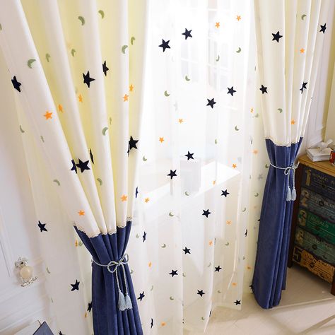 Rushed Cortina Contracted And Contemporary Stars Stitching Window Curtain Sitting Room The Bedroom Screening In Children Curtains Embroidery, Bedroom Screens, Ribbon Storage, Dekorasi Kamar Tidur, Curtains Width, Ceiling Installation, Kids Curtains, Christian Decor, Window Installation