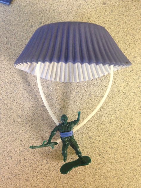 Homemade parachute army guy for VBS Army Activities For Kids, Ww2 Themed Party, Army Classroom Theme, Lords Army Vbs, Army Men Crafts, Camp Vbs, Military Crafts, Army Crafts, Army Decor