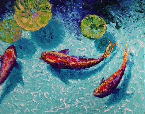 Free Video Instruction — IRIS SCOTT Painting With Oils, Koi Painting, Iris Scott, Koi Art, Finger Painting, Fish Art, Water Lilies, Koi Fish, Fine Art Gallery