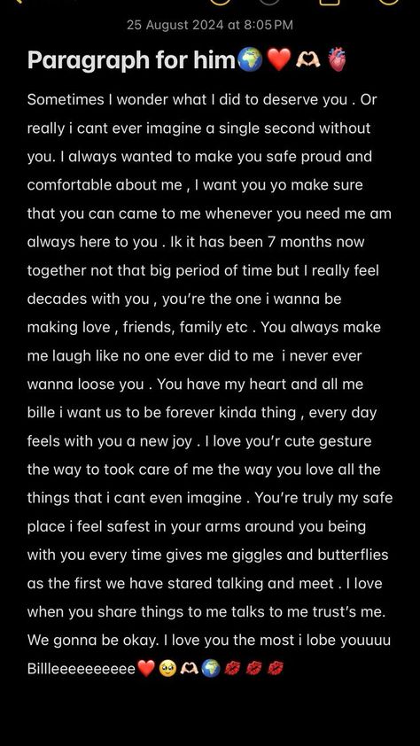 Paragraph For Your Boyfriend, Paragraph For Him, Paragraph For Boyfriend, Creative Tiktok, Sweet Quotes For Boyfriend, Love Letter For Boyfriend, Cute Paragraphs, Notes For Him, Love Paragraph