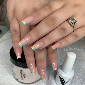 White And Rainbow Nails, Classic Nail Designs, Long Nail Designs, Trendy Nail Art Designs, Rose Gold Nails, Almond Acrylic Nails, Coffin Nails Long, Nail Swag, Rainbow Nails