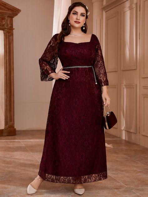 Bubu Gown Styles Lace, Dress Natal, French Lace Dress, Bubu Gown Styles, Burgundy Evening Dress, Dress Kebaya, Lace Burgundy Dress, Prom Dress Plus Size, Bridal Dress Fashion