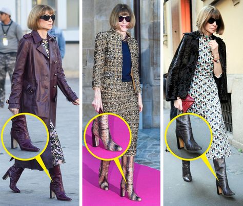 10 Outfit Tips From 70-Year-Old Anna Wintour Who’s Still Admired by Today’s Youth Anna Wintour Style, Outfit Tips, Knee Length Boots, Over 60 Fashion, Anna Wintour, 60 Fashion, Uniform Fashion, Bright Side, Black Sunglasses