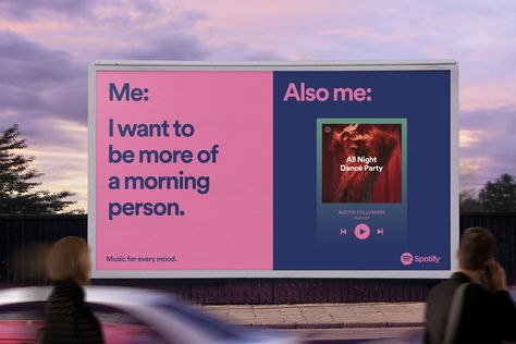 Unique Billboard Creative Advertising, Memes In Advertising, Spotify Advertising, Spotify Billboards, Spotify Ads, Marketing Campaign Ideas, Best Marketing Campaigns, Spotify Design, Campaign Branding