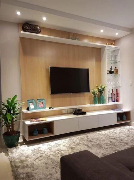 27 desain inspiratif ruang tv minimalis modern Tv Wand Design, Tv Mounted, Ruang Tv, Tv Unit Decor, Tv Cabinet Design, Living Room Entertainment Center, Wall Tv Unit Design, Living Room Tv Unit Designs, Muebles Living